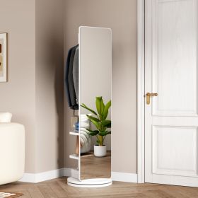 360° Rotating 69"x16" Multifunctional Full Length Mirror with Hook Storage Rack Coat Rack with Mirror Solid Wood Floor Mirror Bedroom Living Room Clo