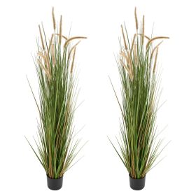 Artificial Grass Plant, 2 Pack 59 inch Horsetail Reed Grass in Pot, Premium PVC Faux Fake Greenery Shrubs Plant for Indoor Outdoor House Home Garden