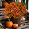 Artificial autumn flowers, outdoor fake chrysanthemums, fake plants, UV resistant and colorfast, simulated plastic greenery for gardens, porches, ter