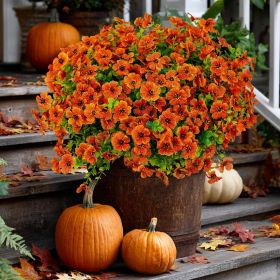 Artificial autumn flowers, outdoor fake chrysanthemums, fake plants, UV resistant and colorfast, simulated plastic greenery for gardens, porches, ter