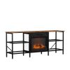 58" Weathered Wood Fireplace TV Stand Console Table with 4 Shelves, for 18" Electric Fireplace Insert