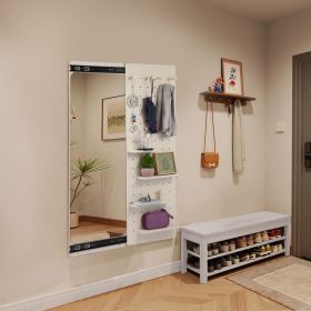 Wall Mounted Full Length Mirror, Full Body Mirror with Shelf, Full Body Mirror with Hook Wall Mounted Mirror with Multifunctional Design Panel, Bedro