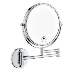 8 Inch LED Wall Mount Two-Sided Magnifying Makeup Vanity Mirror 12 Inch Extension Chrome Finish 1X/3X Magnification Plug 360 Degree Rotation Waterpro