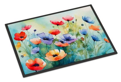 Anemones in Watercolor Doormat Front Door Mat Indoor Outdoor Rugs for Entryway, Non Slip Washable Low Pile, 24H X 36W