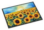 Kansas Sunflowers in Watercolor Doormat Front Door Mat Indoor Outdoor Rugs for Entryway, Non Slip Washable Low Pile, 24H X 36W