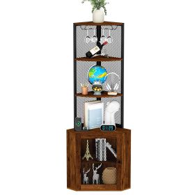Corner Shelf with Doors, 65" Corner Cabinet & Wine Glass Rack, 6 Tier Bookshelf Display, Freestanding Corner Storage Stand[Unable ship weekends, TK/T