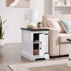 Farmhouse end table Nightstand Rectangular Farmhouse End Table with Barn Door and Adjustable Storage Shelf, Rustic Sofa Side Table for Living Room, B
