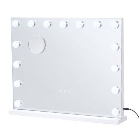 Hollywood Vanity Mirror With Lights,15 Dimmable Bulbs &3 Color Lighting Modes, Makeup Mirror w/ Detachable 5X Magnification,USB Port,Smart Touch Cont