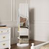 360° Rotating 69"x16" Multifunctional Full Length Mirror with Hook Storage Rack Coat Rack with Mirror Solid Wood Floor Mirror Bedroom Living Room Clo