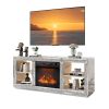 Silver Mirror Modern TV Stand with 18 Inch Fireplace Insert & Storage Shelves, Medium Density Fiberboard Fireplace TV Console for Living Room, 143 x