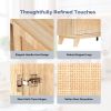 70" Oak Finish Low-Profile Fireplace TV Stand with 2 Doors & Rattan Front for 18" Insert