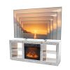 Silver Mirror Modern TV Stand with 18 Inch Fireplace Insert & Storage Shelves, Medium Density Fiberboard Fireplace TV Console for Living Room, 143 x