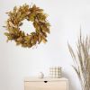20-inch fall wreath adorned with brown magnolia leaves and small pomegranate berries, suitable for home, outdoor, farmhouse, porch, wall, and window