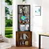 Corner Shelf with Doors, 65" Corner Cabinet & Wine Glass Rack, 6 Tier Bookshelf Display, Freestanding Corner Storage Stand[Unable ship weekends, TK/T