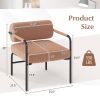 Velvet Upholstered Accent Chair with Cylindrical Backrest and Metal Armrests