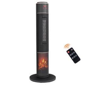 33inch Tower Space Heater With 3D Flame, 1500W Portable Electric Heater With Thermostat, 60 Degrees Oscillation, Timer, Remote Control, For Indoo (Option: Black)