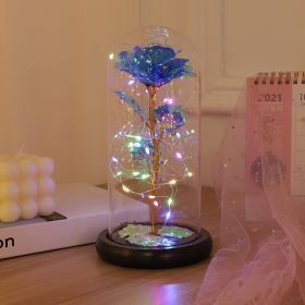 1pc Roses Gifts Artificial Flower Rainbow Rose Light Up In A Dome Gift For Mom Sister Wife Women Birthday Valentines Mother's Day Christmas Engagemen (Color: Blue)