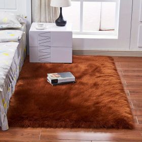 1pc Fluffy Imitation Wool Area Rug, Suede Fleece Bottom Long Imitation Wool Rug, Acrylic 80% Polyester 20%, 2.36inch Long Wool, Living Room Bedroom R (Color: coffee, size: 35.43*59.06inch)