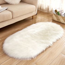 1pc Super Soft Area Rug, Plush Fluffy Faux Sheepskin Oval Floor Mat For Living Room Bedroom, Machine Washable Bedside Rugs, Shaggy Plush Carpet Faux (Color: White, size: 23.62*35.43inch)