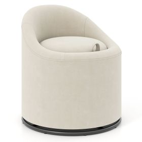 Barrel Chair with Storage 360° Swivel Upholstered Vanity Chair (Color: Beige)