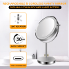 8-inch Makeup Mirror with Lights, Double Sided 1X/10X Magnifying Mirror, 3 Color Lighting Dimmable Vanity Mirror with 360° Swivel , Built-In Battery