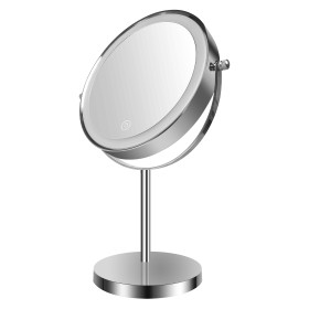8-inch Makeup Mirror with Lights, Double Sided 1X/10X Magnifying Mirror, 3 Color Lighting Dimmable Vanity Mirror with 360° Swivel , Built-In Battery (Color: Chrome)