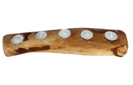 Olive Wood Candle Holder (size: 5-candle holder)